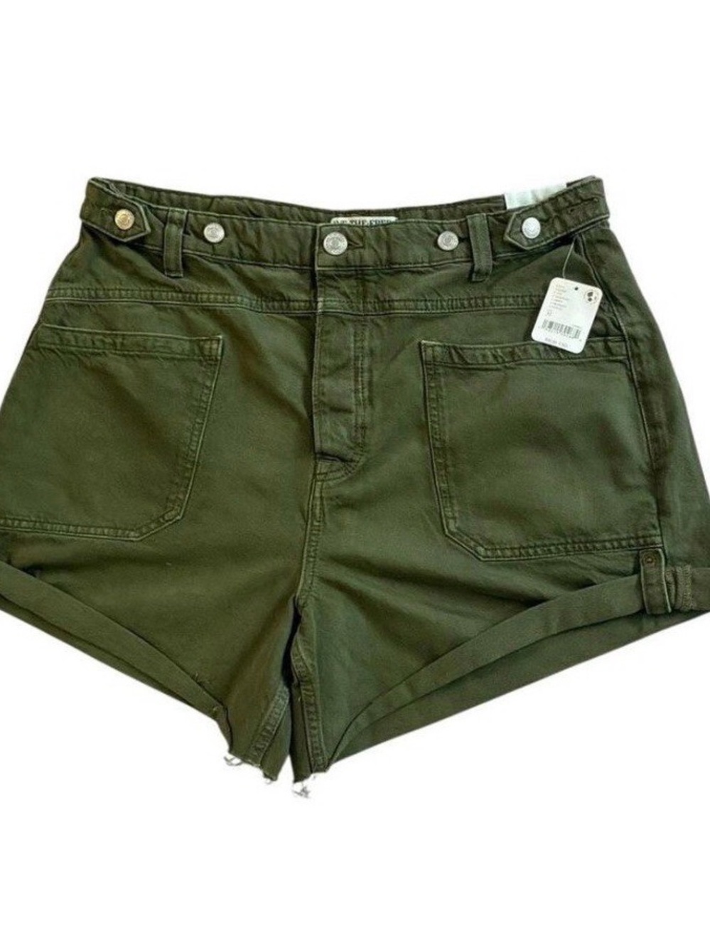 We The Free Olive Green High-Waist Patch Pocket Shorts